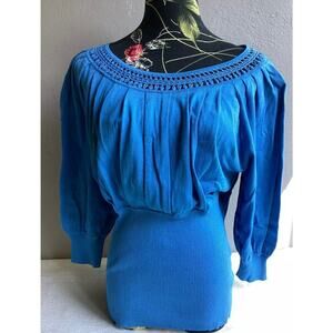 Anne klein pleated crochet neckline elastic waist women size 2x blue